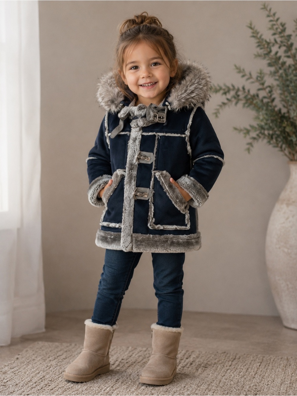 NEW JORDAN CRAIG LEGACY EDITION DENALI SHEARLING COAT BOYS - MIDNIGHT SMOKE Sz 3